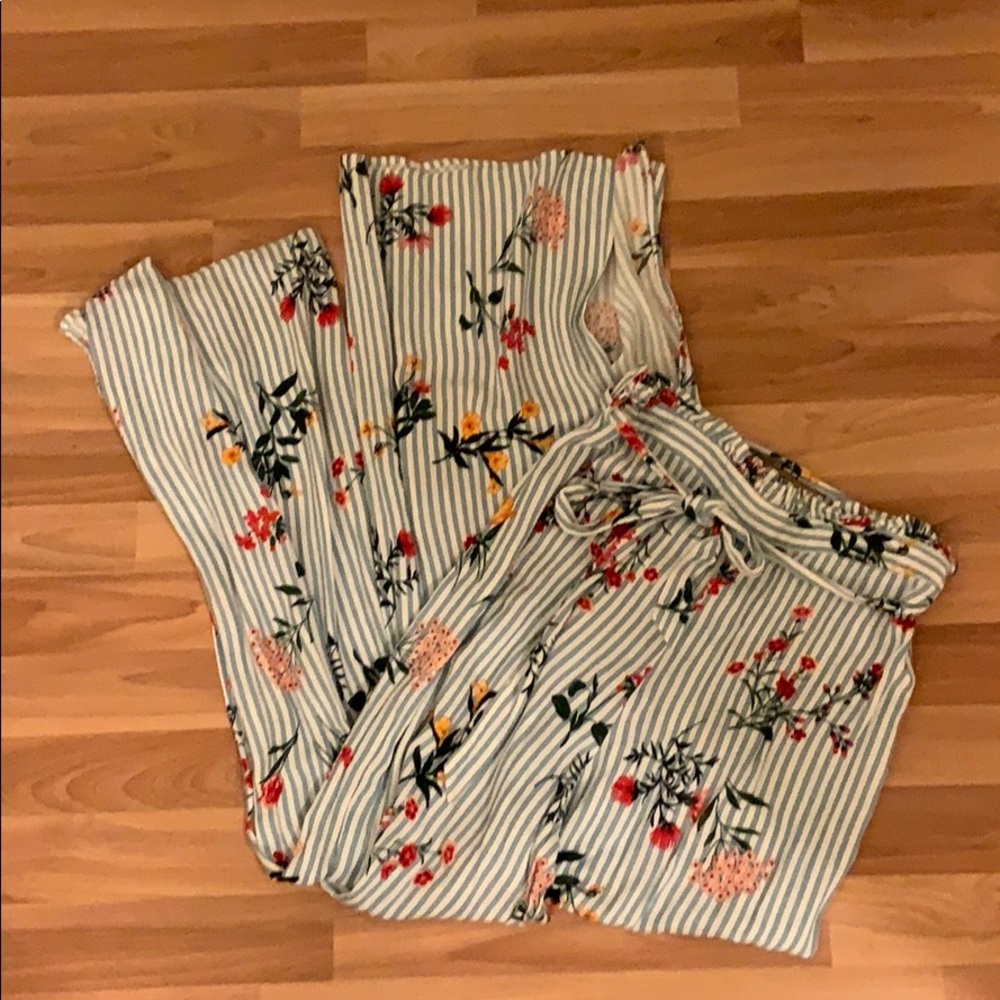 Belted Striped Palazzo Pants